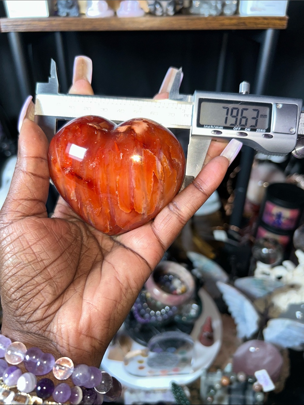 Polished Carnelian Agate Heart Gemstone Sculpture on Metal Stand - PRICE FIRM - Picture 6 of 7